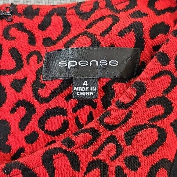 Spense Black & Red Cheeta Print Bodycon Midi Dress Size 4 Sleeveless EUC Fitted - Picture 10 of 12